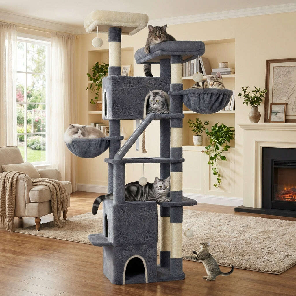 Arbre à chat avec hamacs pour Maine Coon, vue d'ensemble