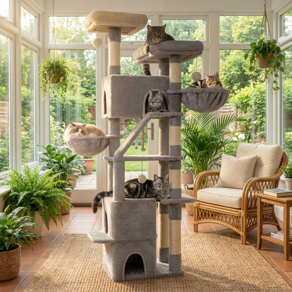 Arbre à chat multi-niveaux pour Maine Coon — vue de côté