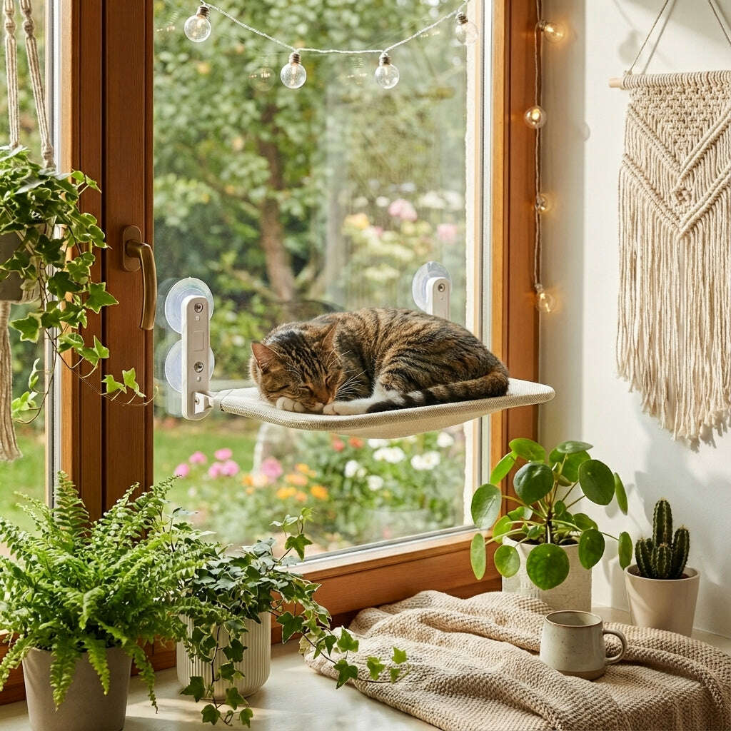 Hamac pour chat fenêtre couleur crème — vue d'ensemble