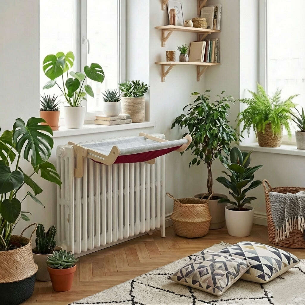 Hamac de radiateur pour chat en bois design — vue de côté