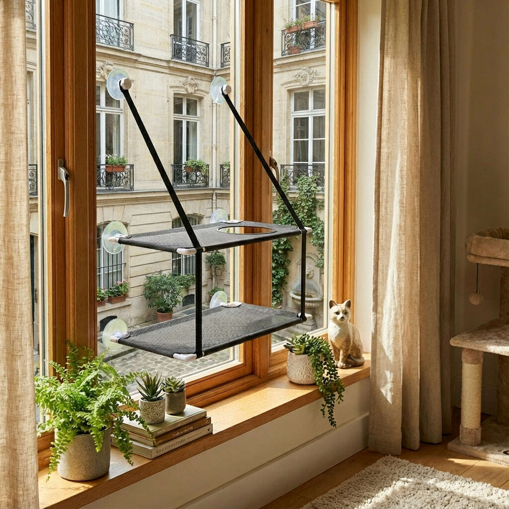 Hamac à ventouse pour chat, structure renforcée — vue de côté