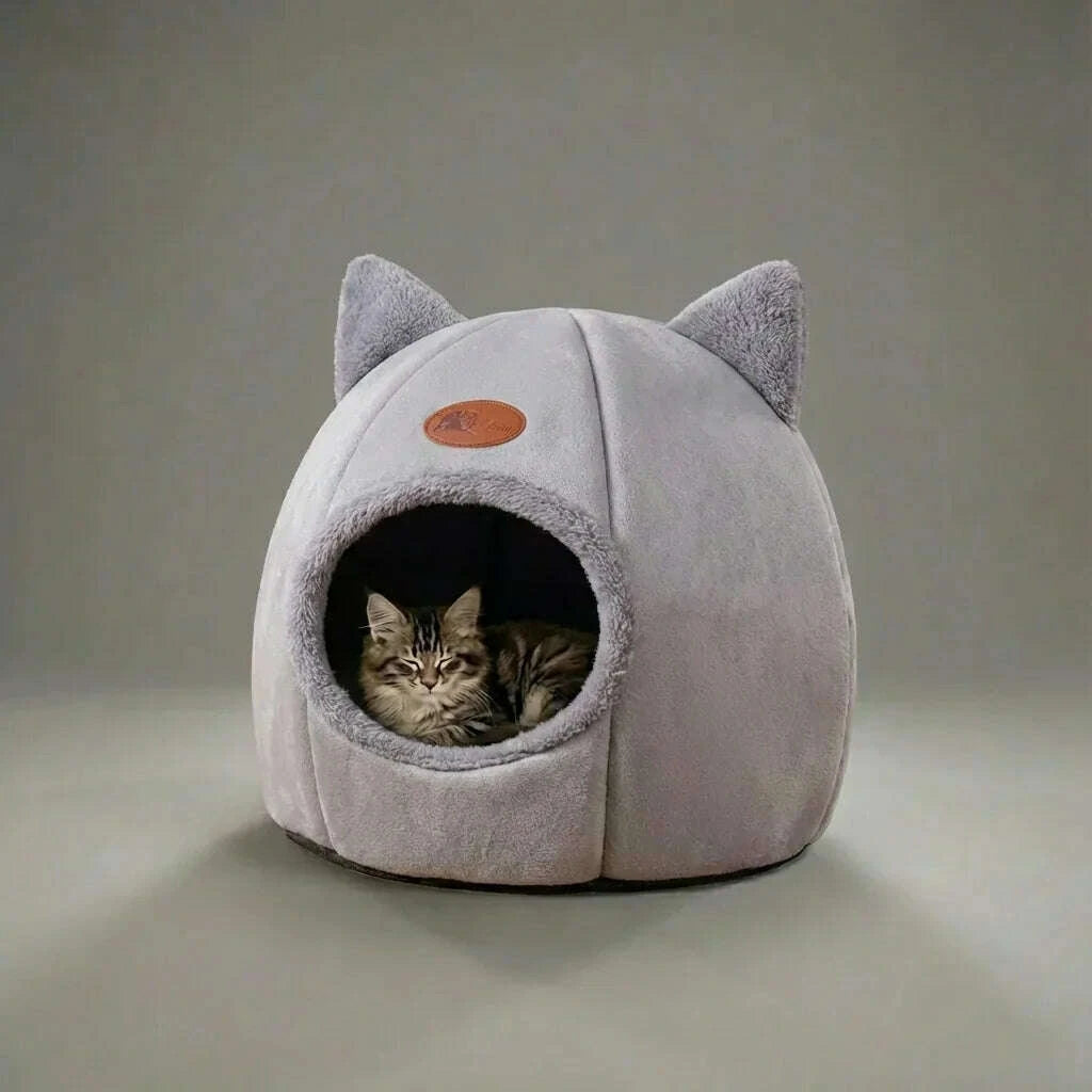 Igloo douillet pour chat en gris — vue d'ensemble