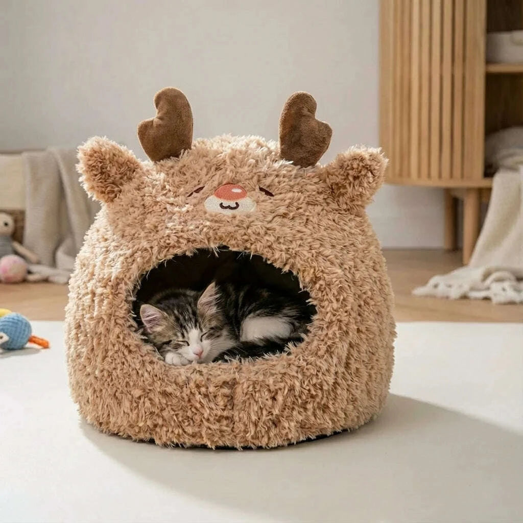 Maison douillette pour chat marron — en situation