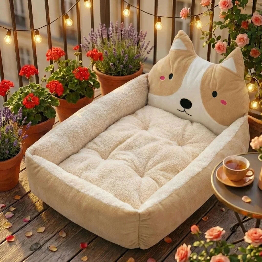 Panier douillet beige pour chat — vue zoom