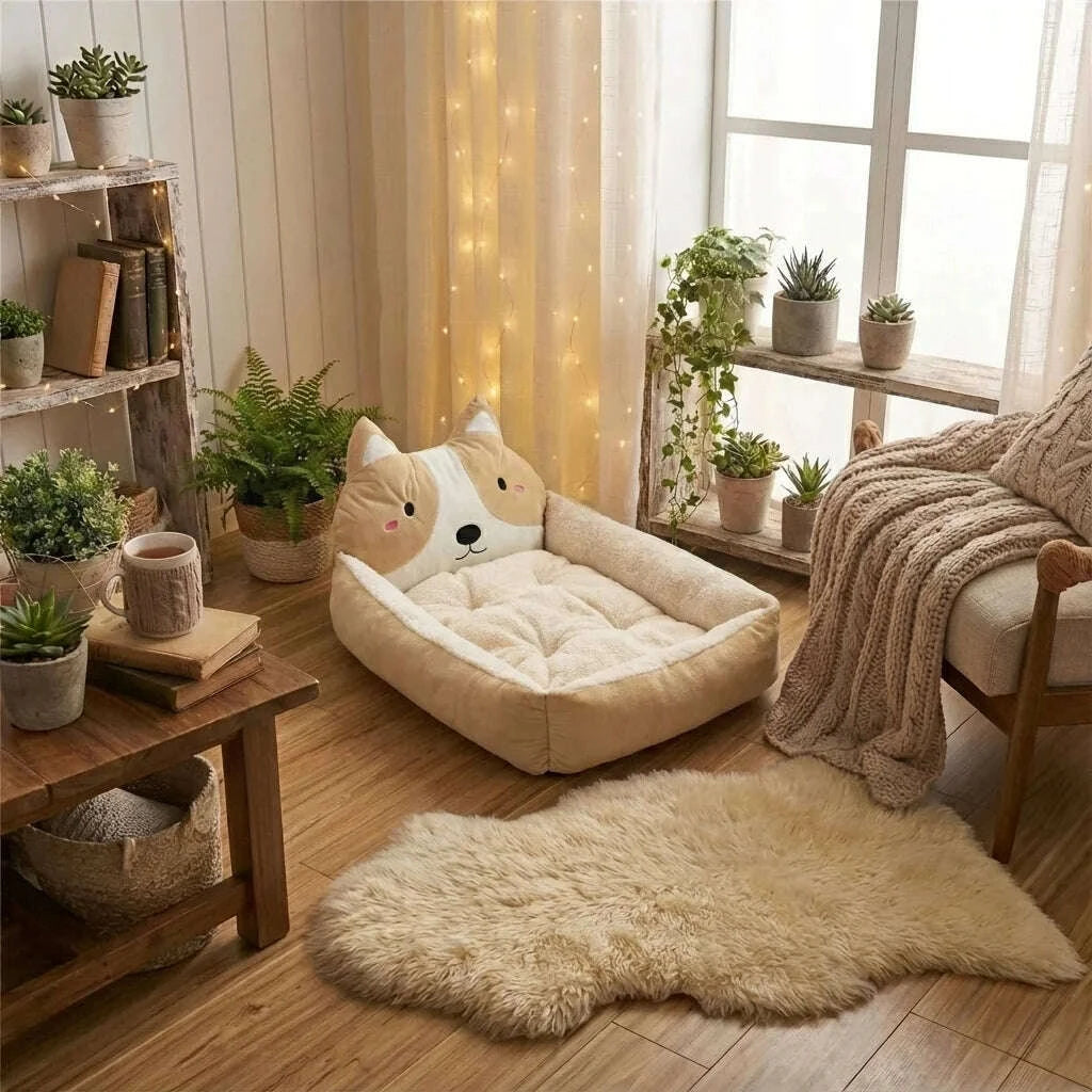 Panier douillet beige pour chat — détail