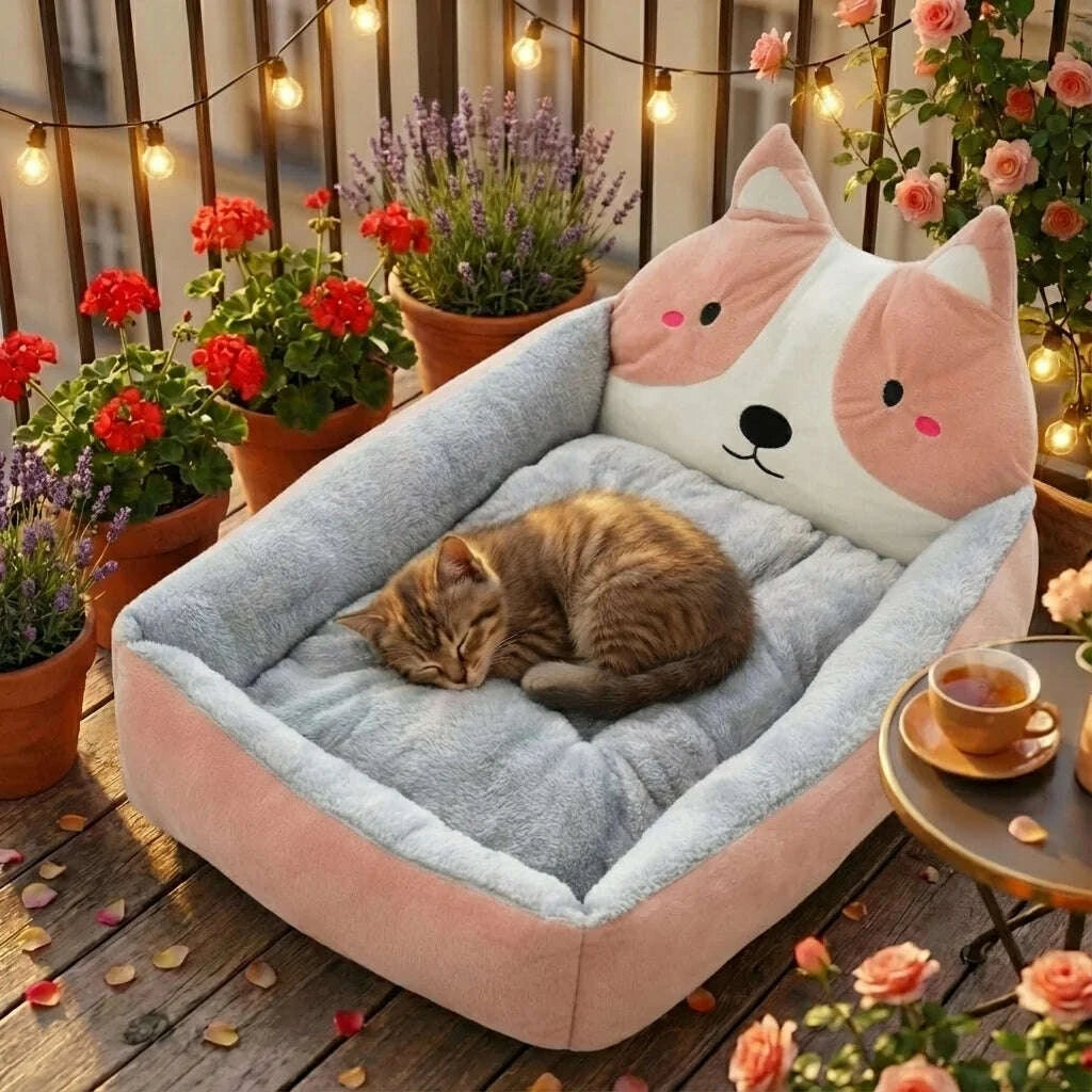 Panier douillet pour chat avec coussin moelleux — en situation