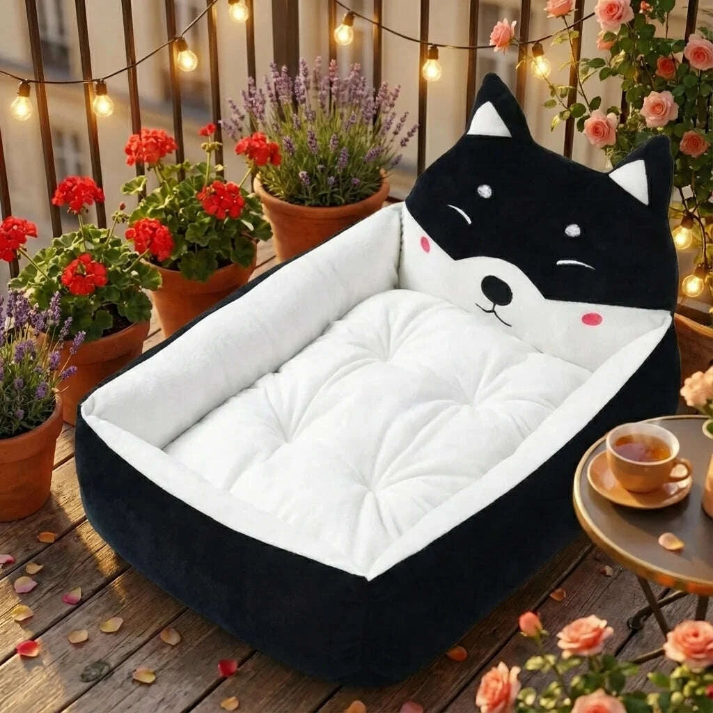 Panier noir douillet pour chat — vue zoom