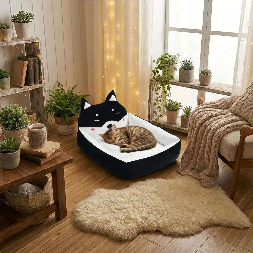 Panier noir douillet pour chat — vue arrière