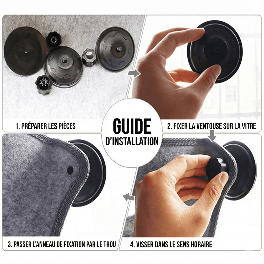 Hamac de fenêtre pour chat, design noir — vue arrière