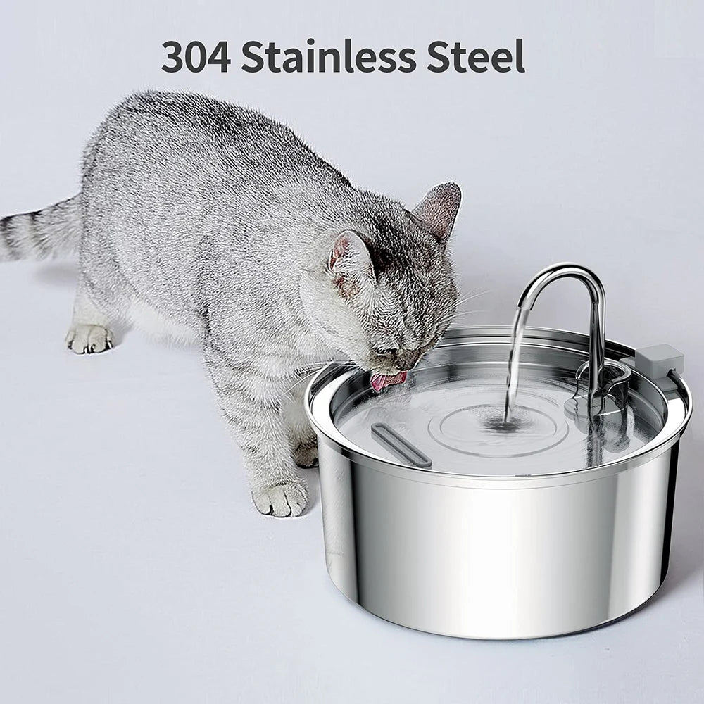 Fontaine à eau pour chat inox 2,2 L — silencieuse, filtrée