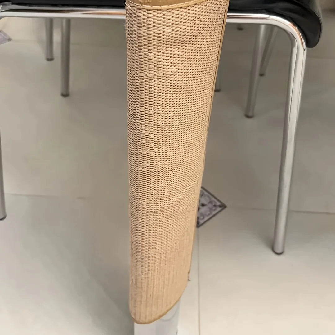 Sisal scratching mat wrapped around a table leg