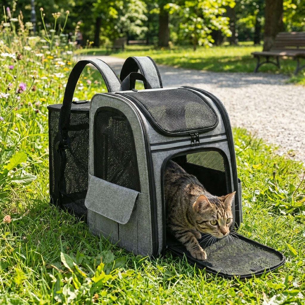 Sac à dos extensible pour chat — vue de côté
