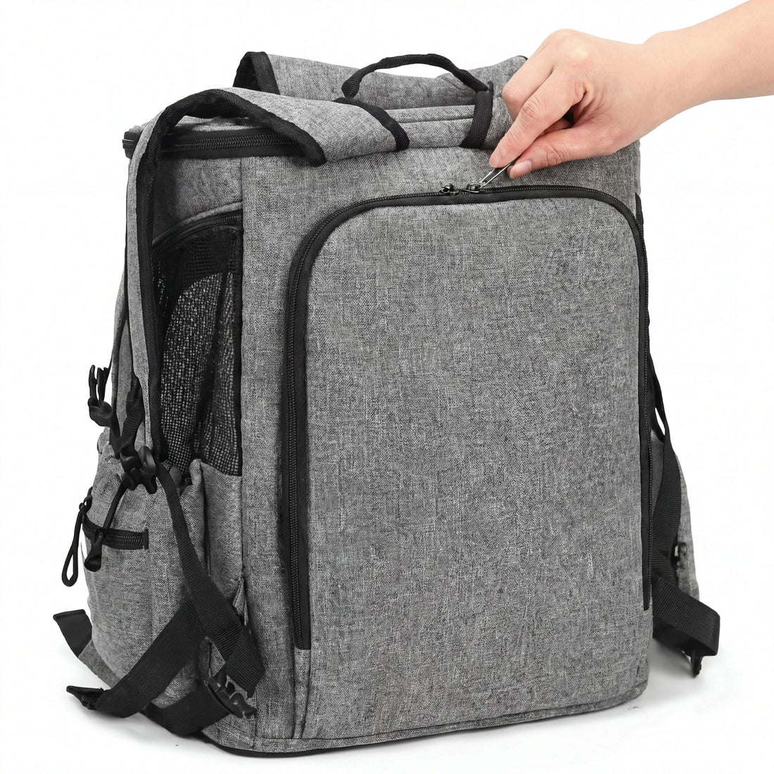 Sac à dos extensible pour chat — vue en perspective