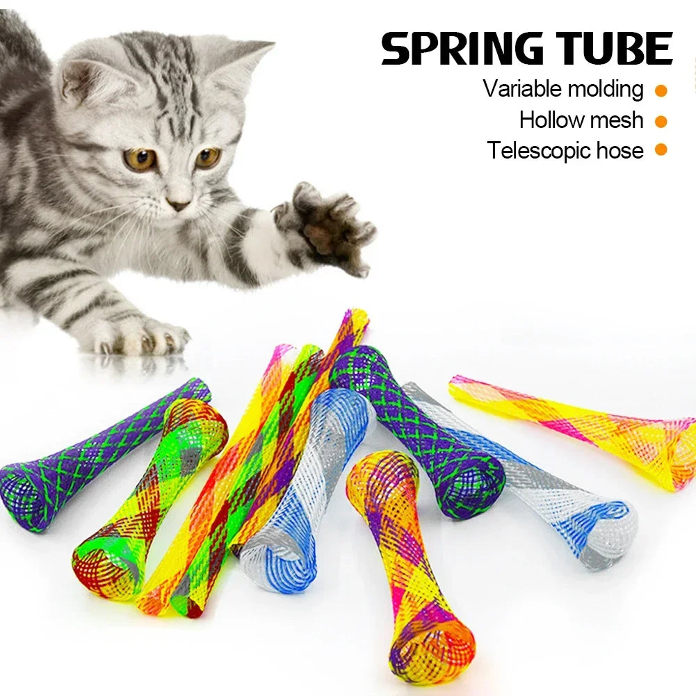 Tubes ressort colorés pour chat, lot de 10