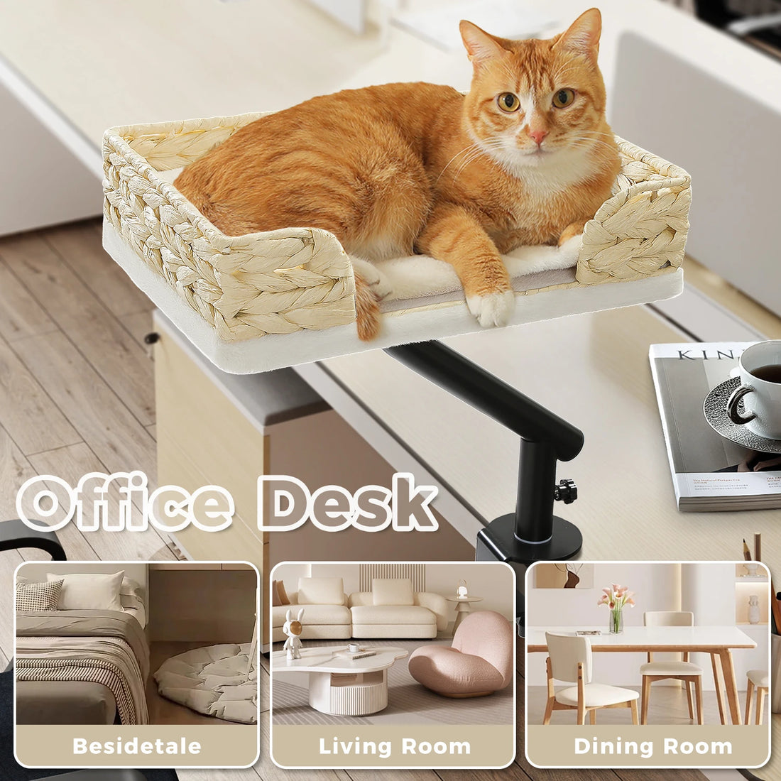 Panier de bureau pour chat en rotin