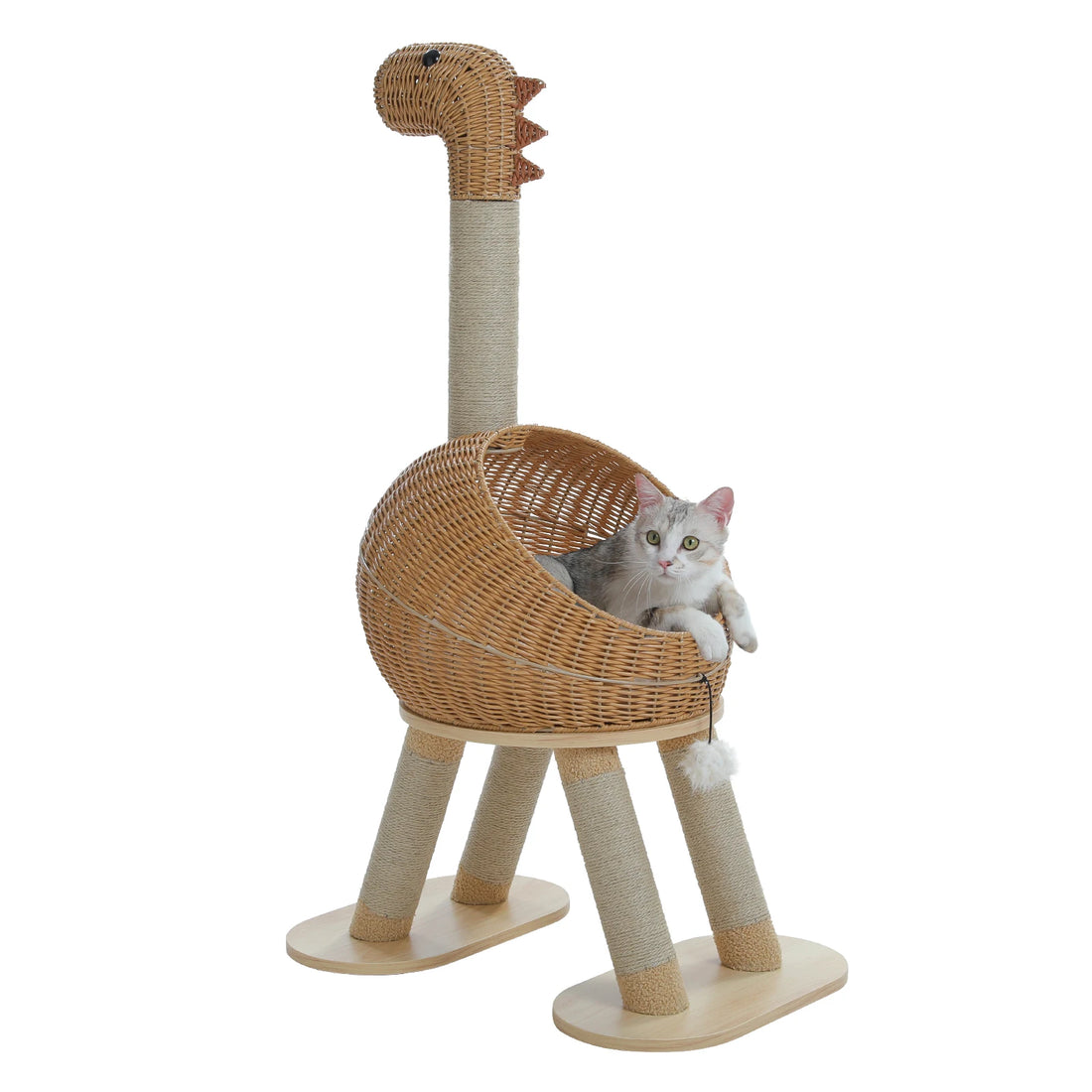 Arbre à chat dinosaure en rotin tressé