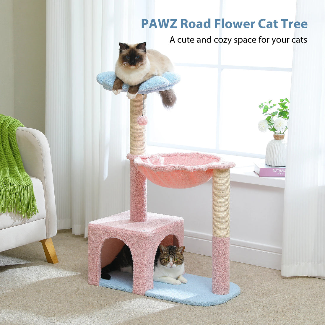 Arbre à chat fleur avec hamac en métal