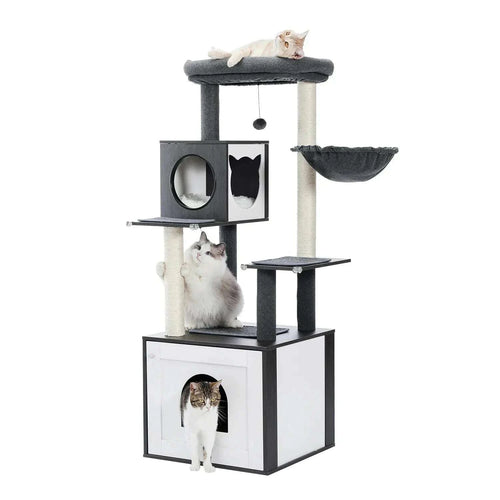 Arbre à chat en bois avec litière intégrée