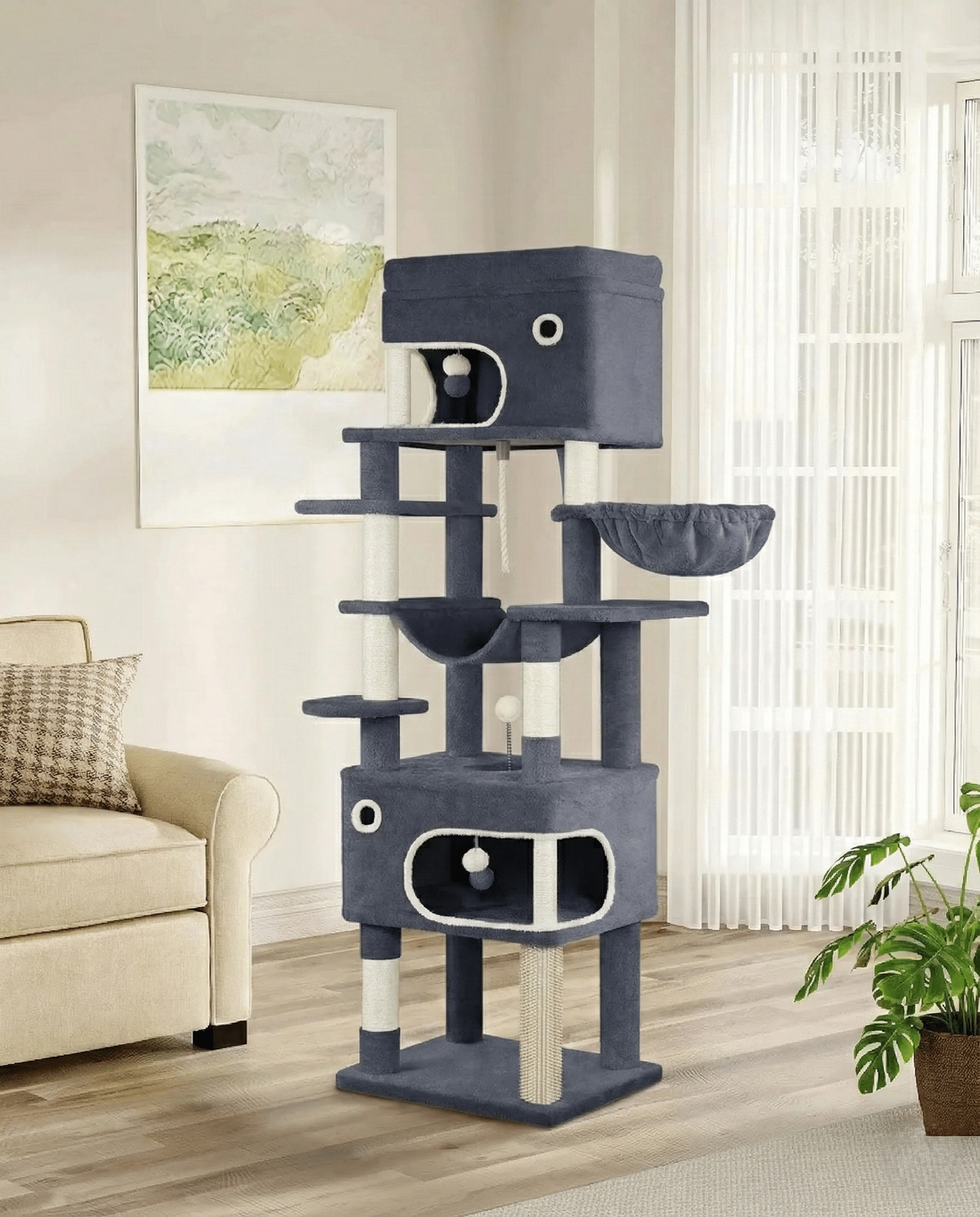 Grand arbre à chat, niche et hamac
