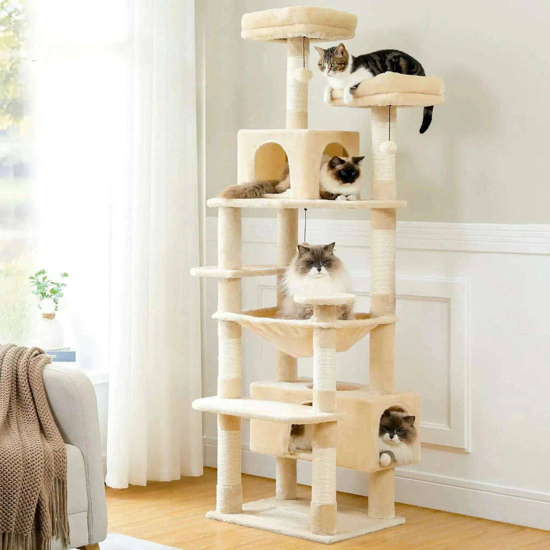 Arbre à chat pour grands félins beige — vue d'ensemble