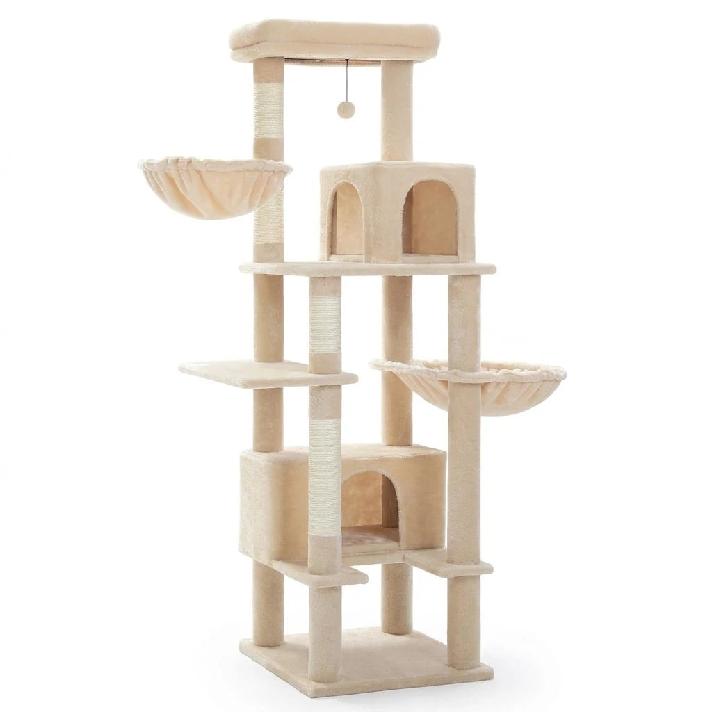 Arbre à chat 2 niches et hamac métallique Beige
