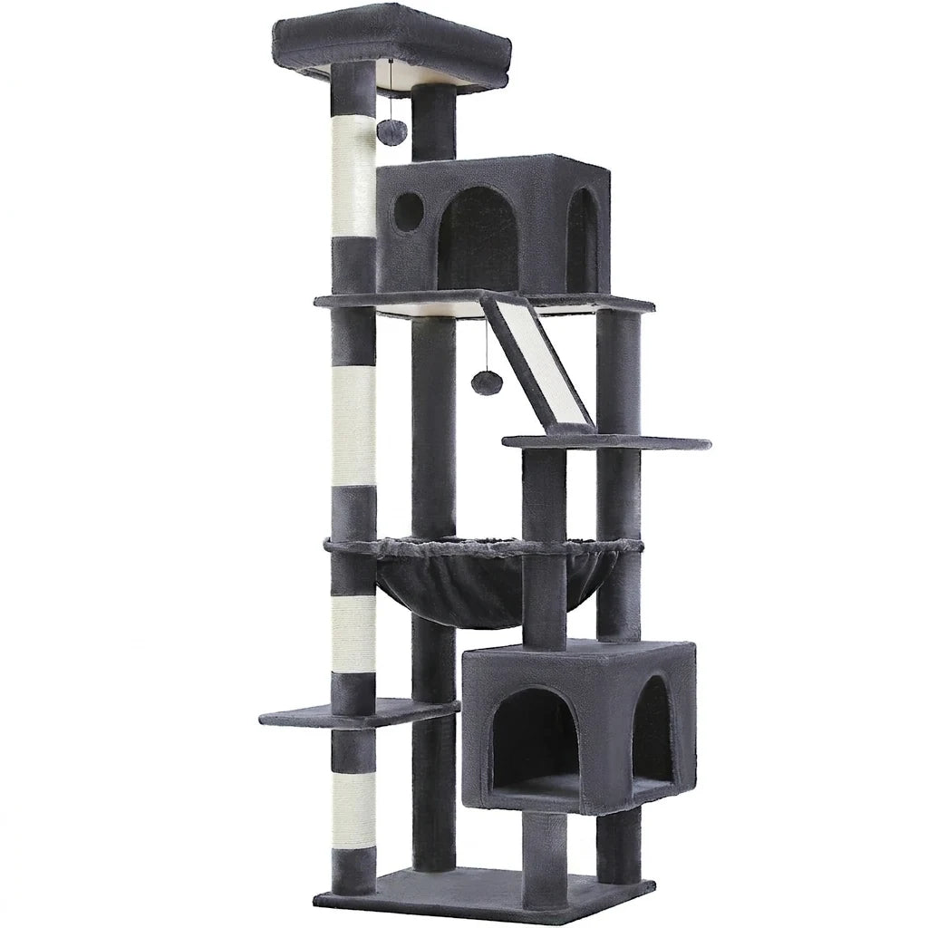 Arbre à chat 180 cm à deux grandes niches Gris anthracite