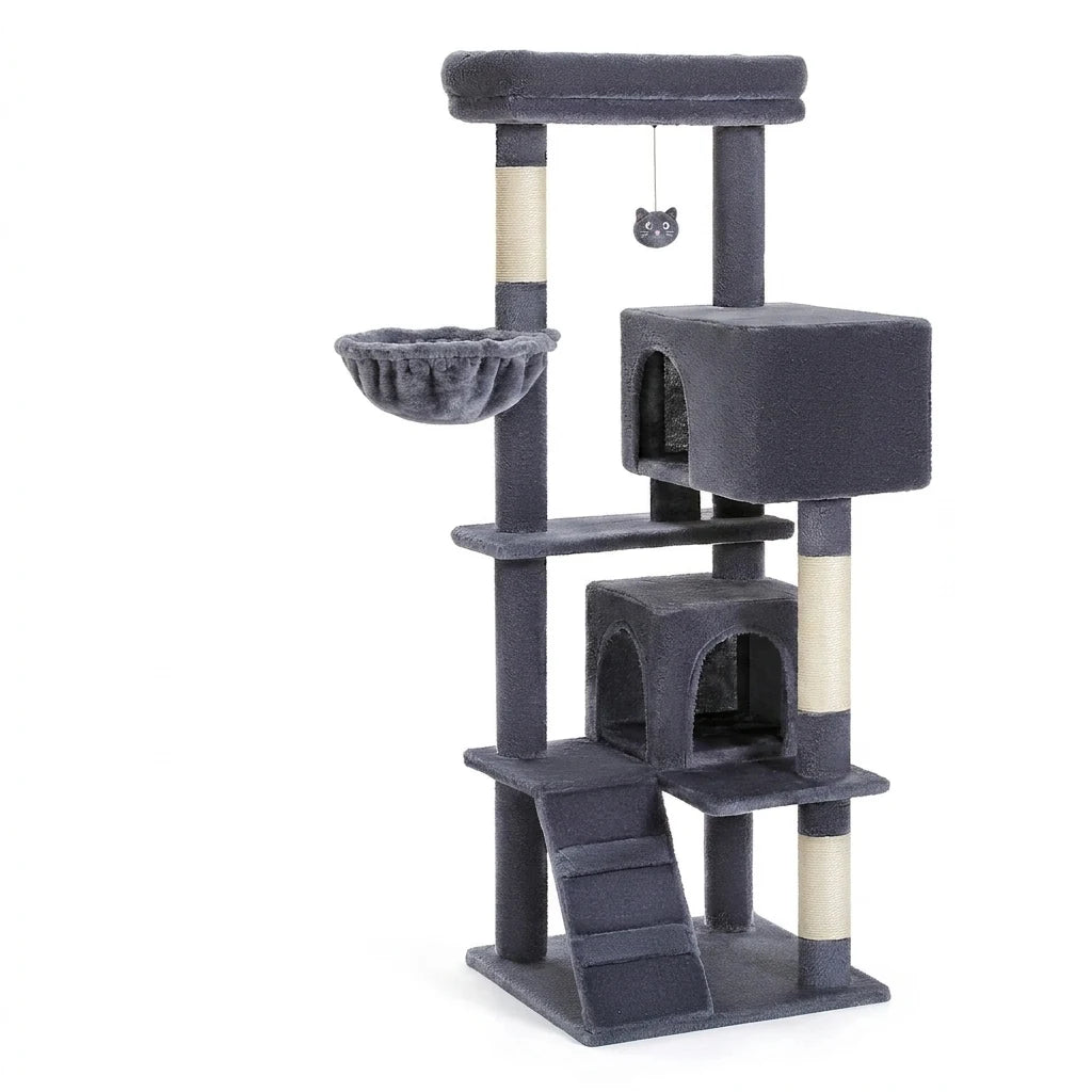 Arbre à chat 106 cm avec échelle et niches Gris foncé