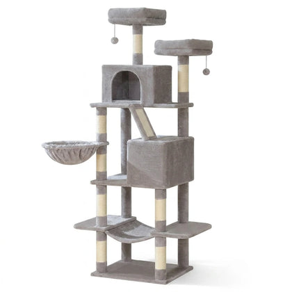 Arbre à chat d'angle avec panier suspendu Gris