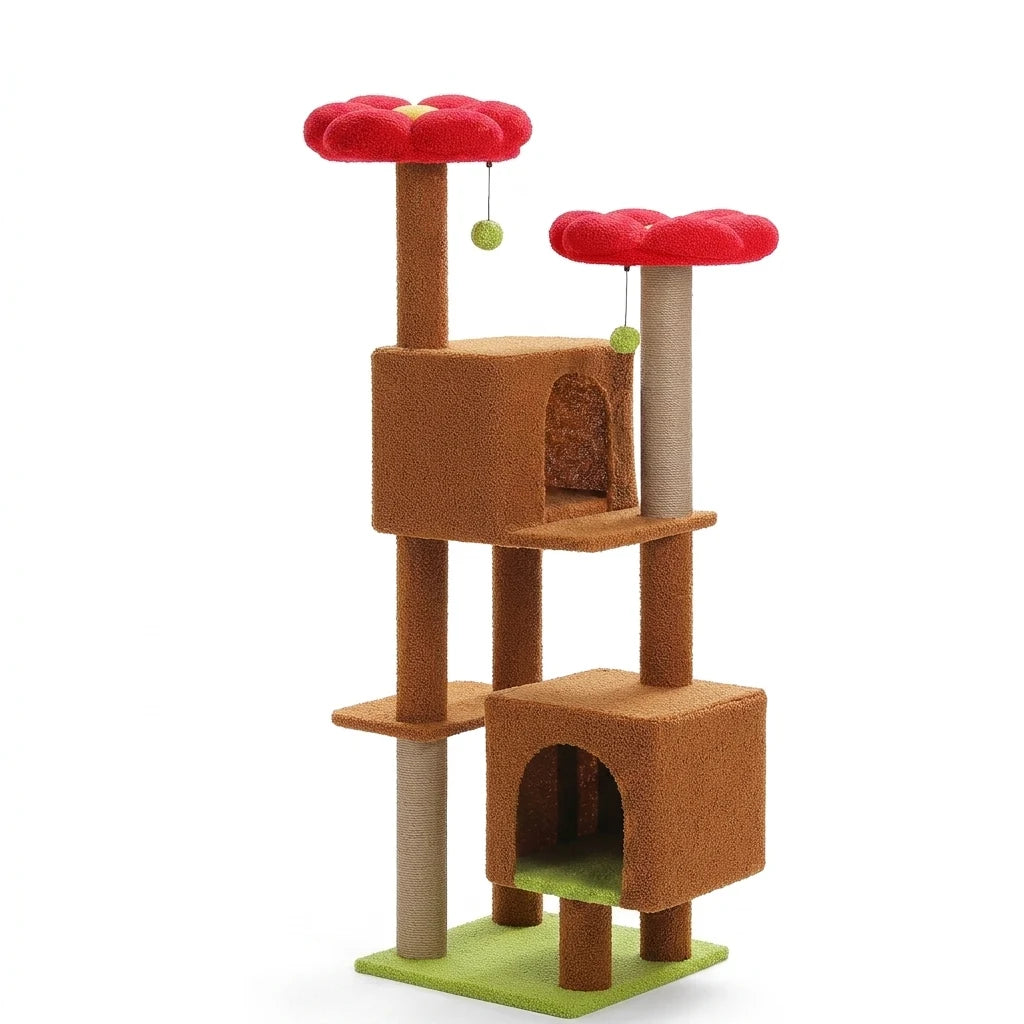 Arbre à chat cactus 133 cm à deux niches Marron