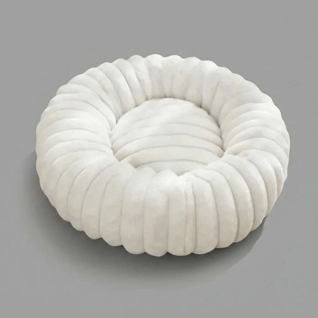 Panier pour chat blanc rond et confortable — vue d'ensemble