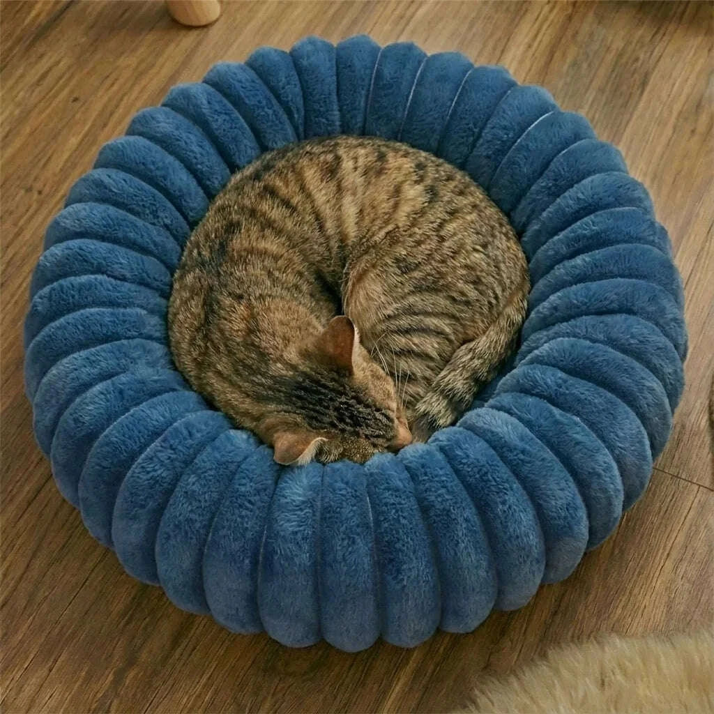 Panier rond pour chat en bleu foncé — vue de côté