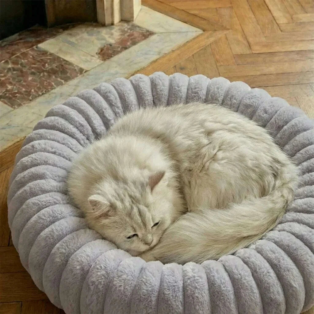 Panier pour chat gris, forme donut