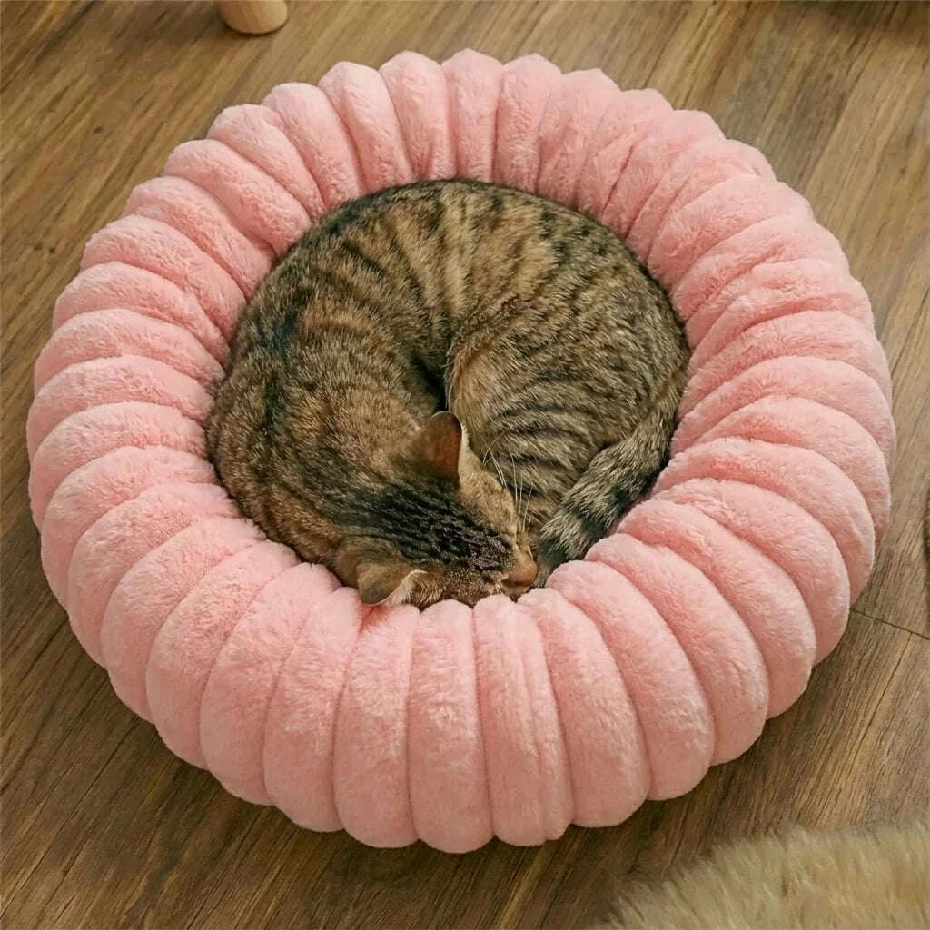 Panier rose confortable pour chat — vue de côté