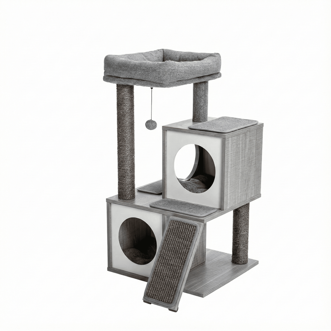 Petit arbre à chat en bois, plateformes et griffoir sisal