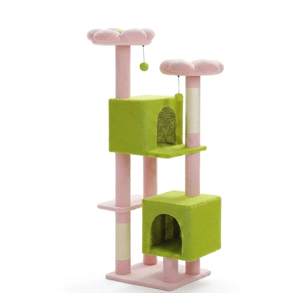 Arbre à chat cactus 133 cm à deux niches Rose