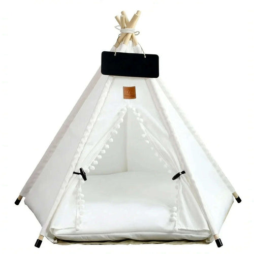 Tipi bohème pour chat en toile blanche