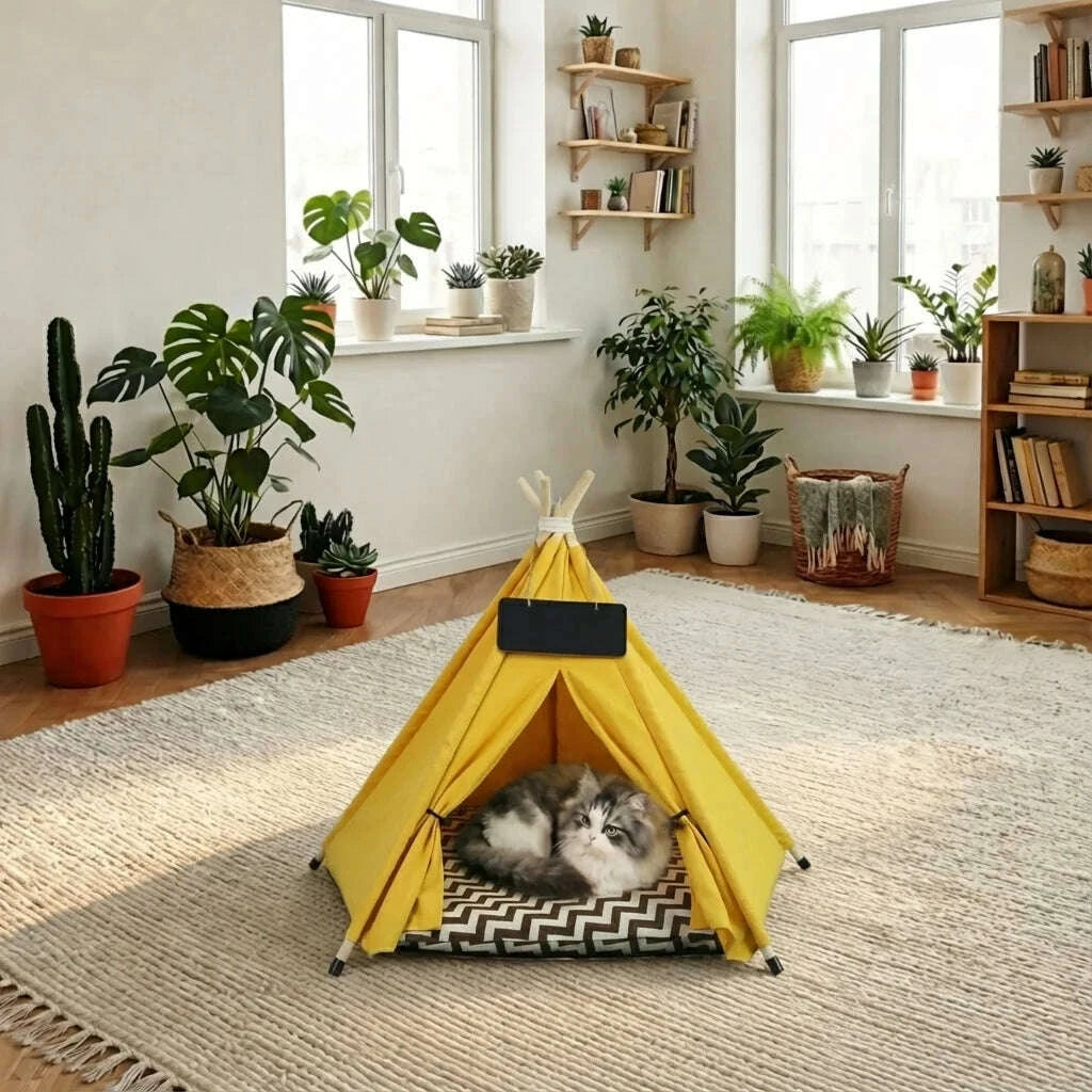 Tipi en bois pour chat, vue d'ensemble