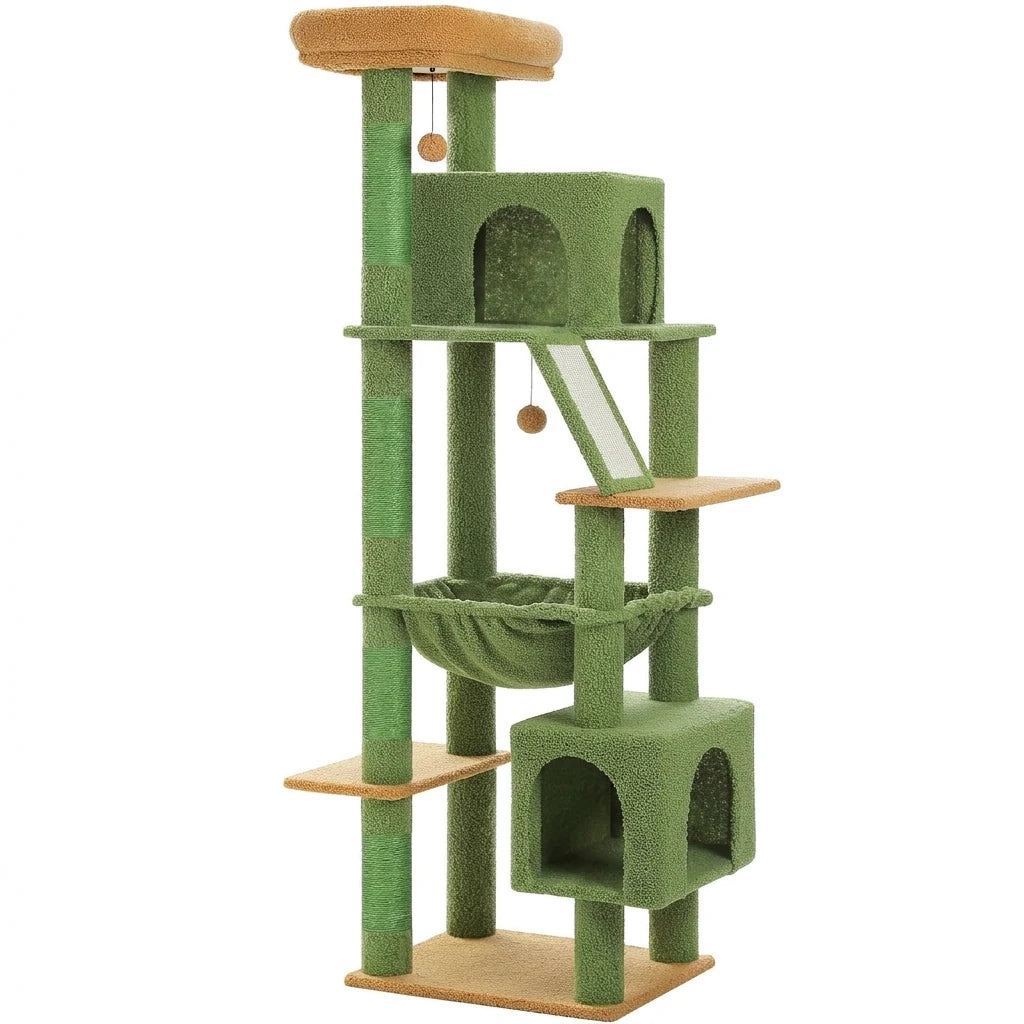 Arbre à chat 180 cm à deux grandes niches Vert