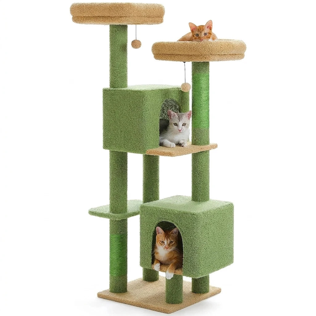 Arbre à chat cactus 133 cm à deux niches Vert