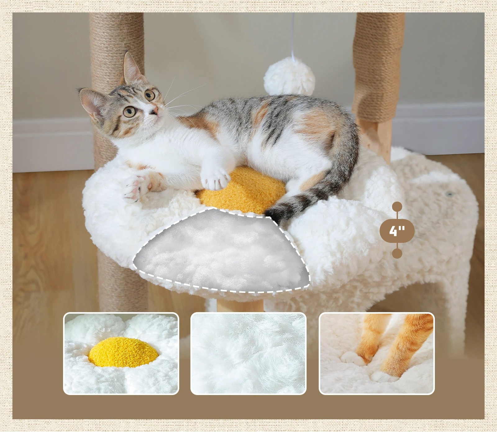 Arbre à chat en bois naturel design blanc — détail