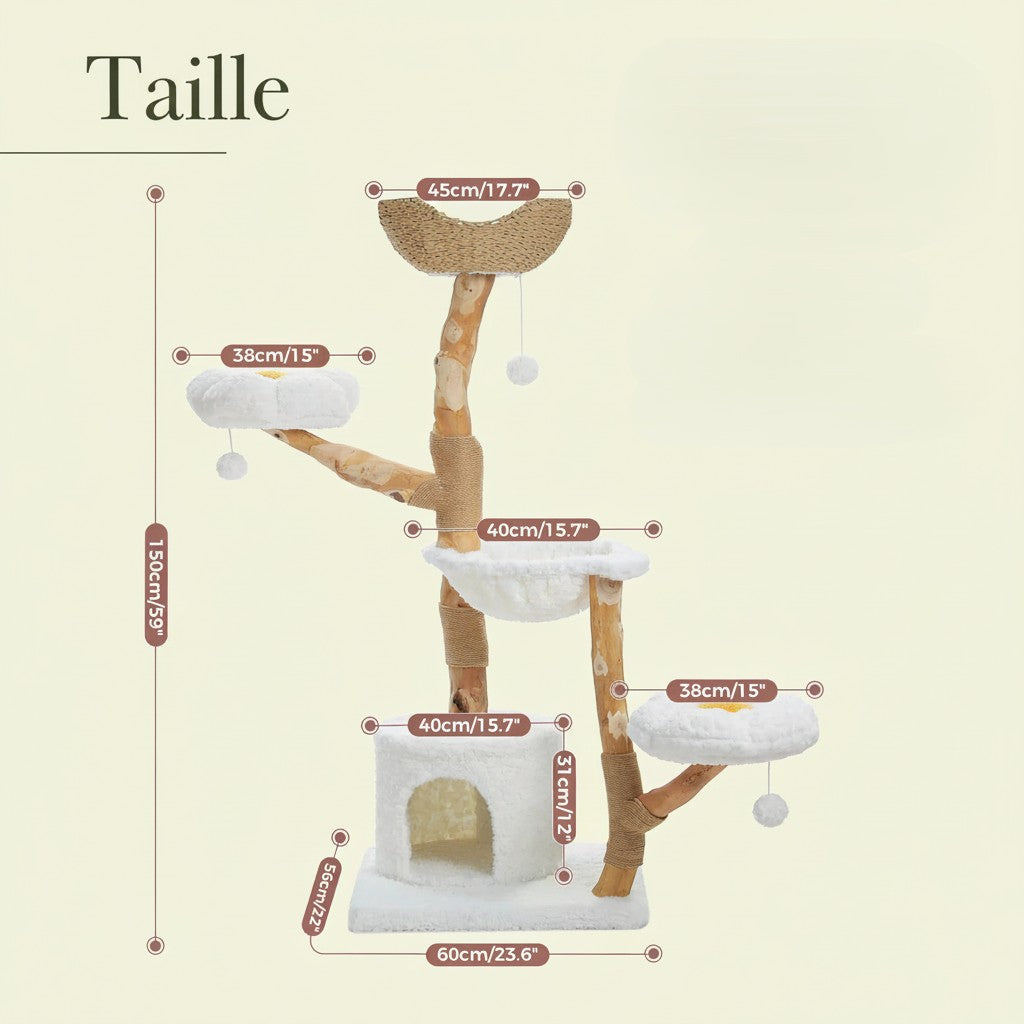 Arbre à chat en bois naturel — vue zoom