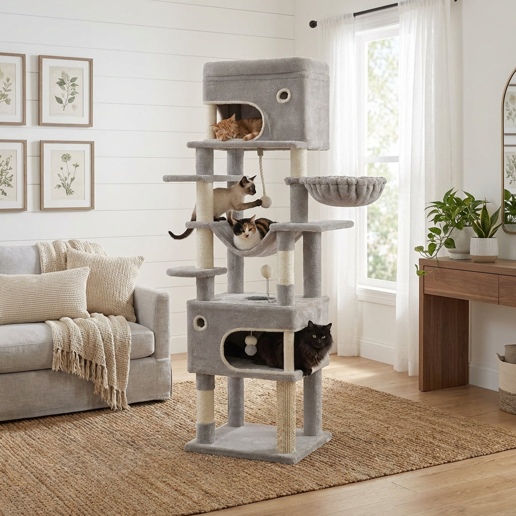 Arbre à chat en bois XXL gris png