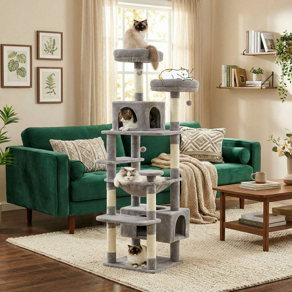 Arbre à chat grand modèle gris pour Maine Coon — vue de côté