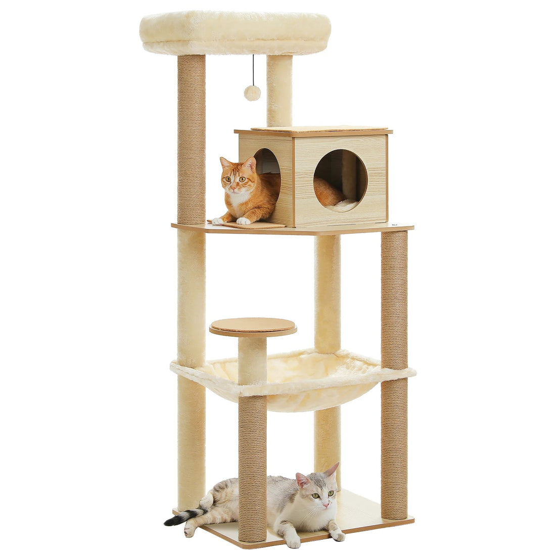 Arbre à chat multi-niveaux bois png