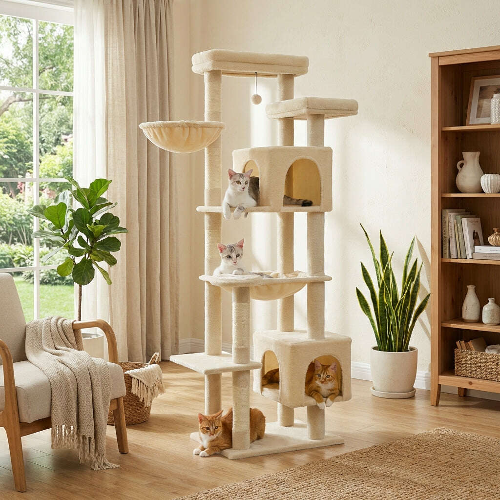 Arbre à chat XXL beige — vue de côté