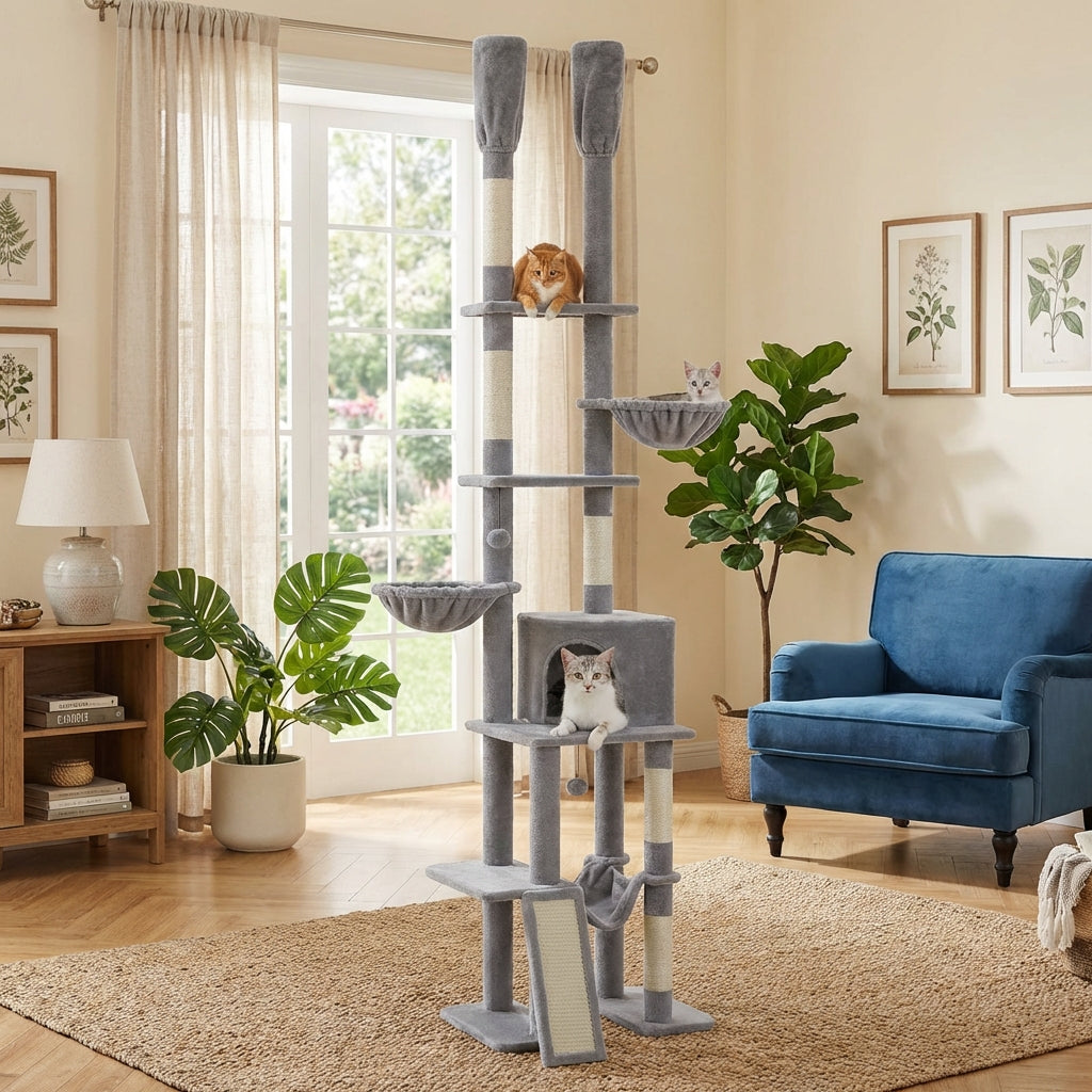 Arbre à chat XXL design gris pour sieste confortable