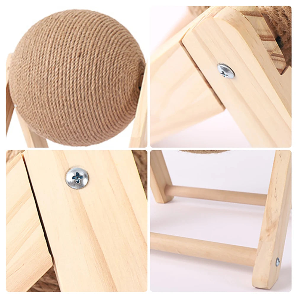 Detail of the wooden base and sisal ball