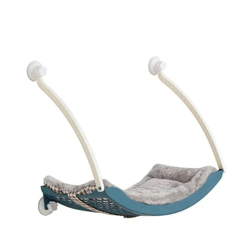 Hamac bleu design pour chat sur fenêtre