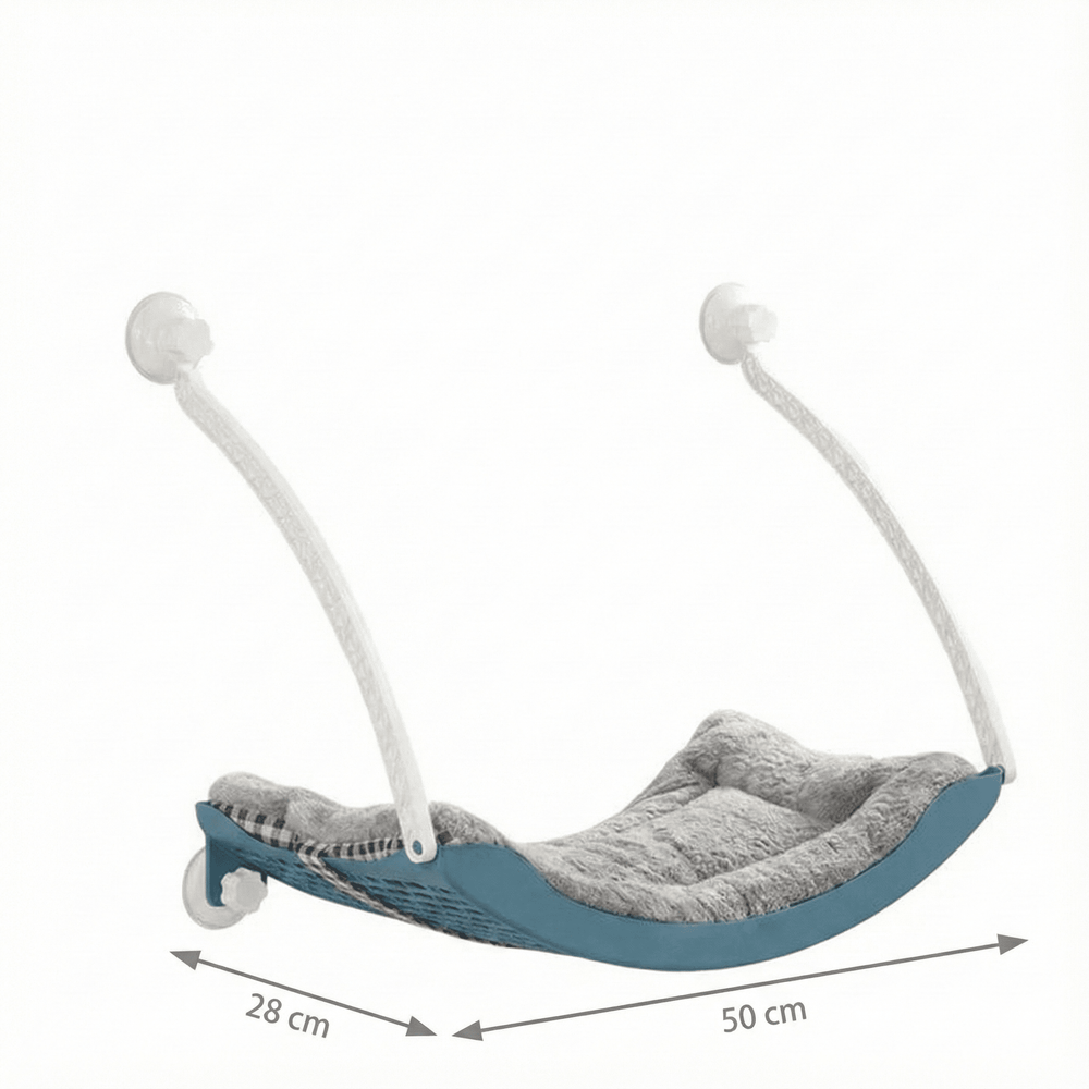 Hamac bleu design pour chat sur fenêtre — vue arrière