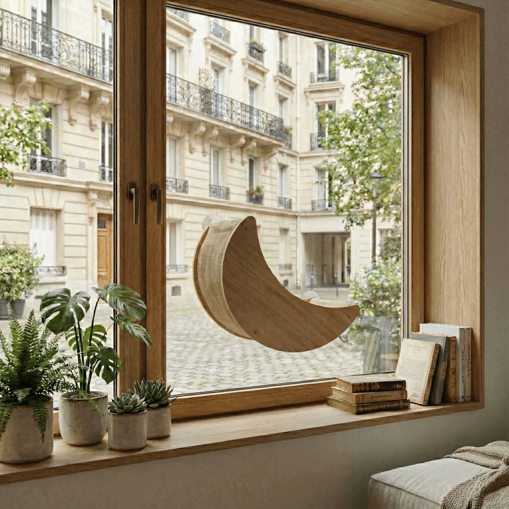 Hamac pour chat en bois pour fenêtres — vue d'ensemble